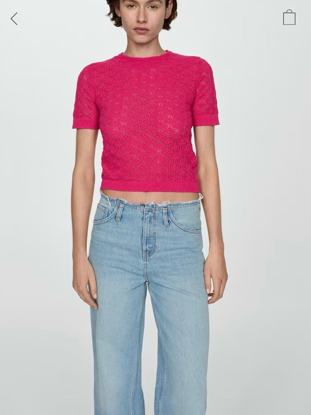 Mango Fuchsia Short Sleeve Cropped Knit Top. Never worn, like new!